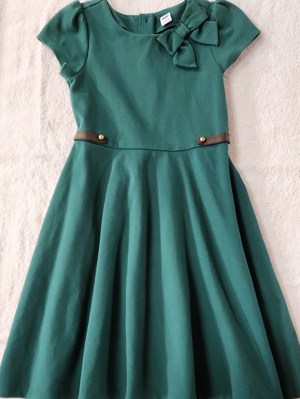 Janie & Jack Girls Forest Green Bow-Accent Fit & Flare Dress Size 6 Preowned